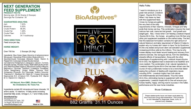 Equine All-In-One Plus Horse Supplement label